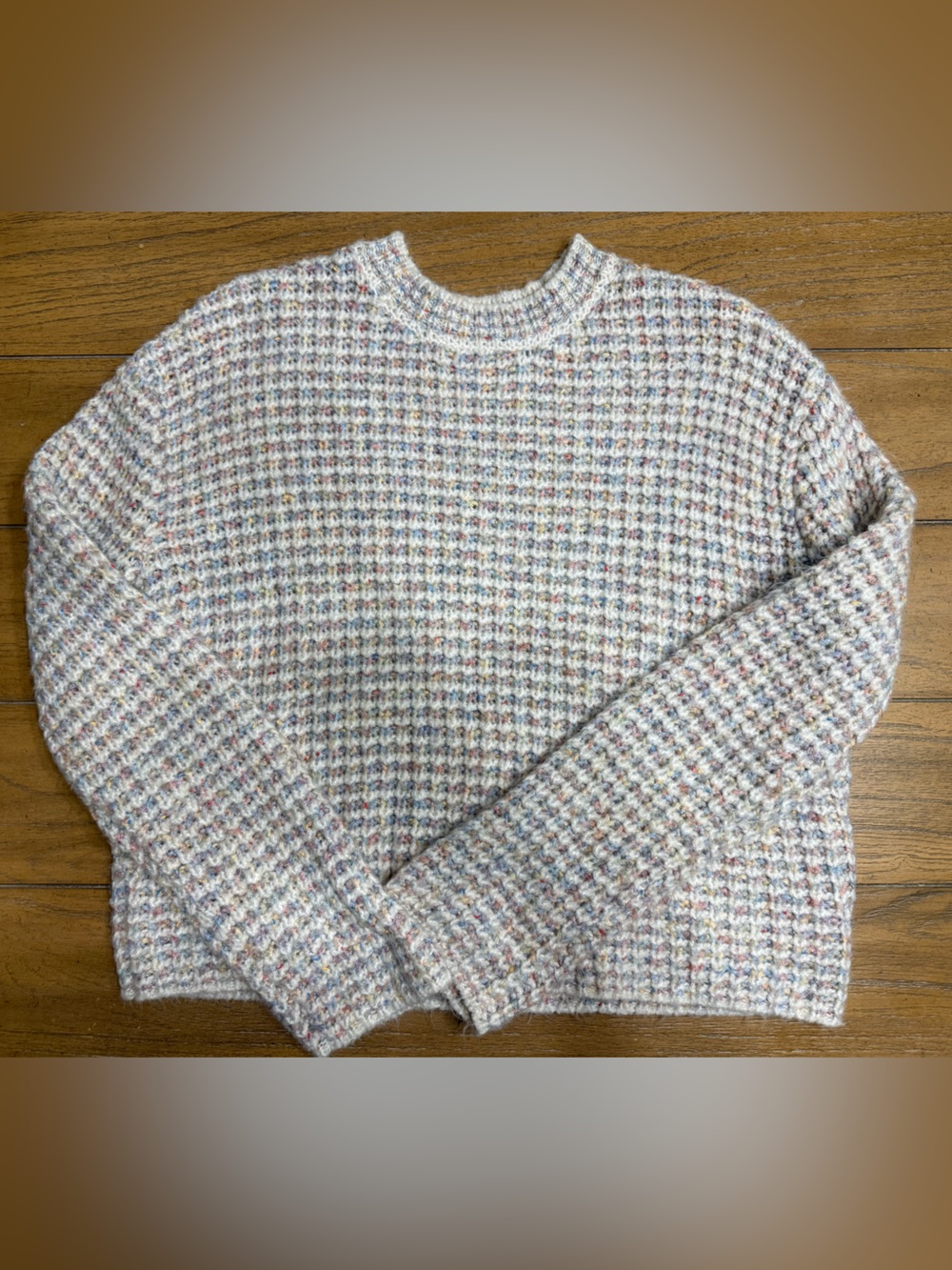 Source Unknown Cream Multicolor Speckled Crewneck Sweater
